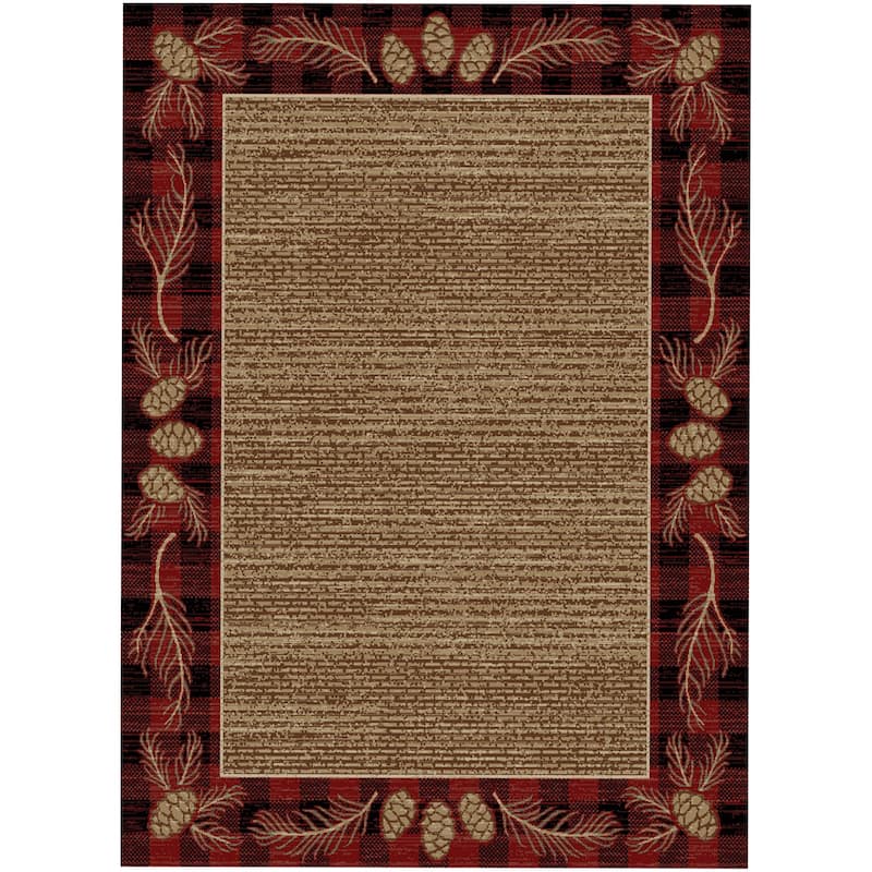 Hearthside Abbeville Red Plaid Pinecone Lodge Area Rug - 5'3"x7'3"