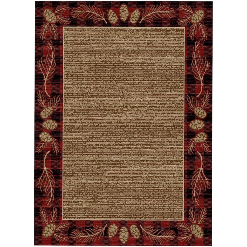 Hearthside Abbeville Red Plaid Pinecone Lodge Area Rug