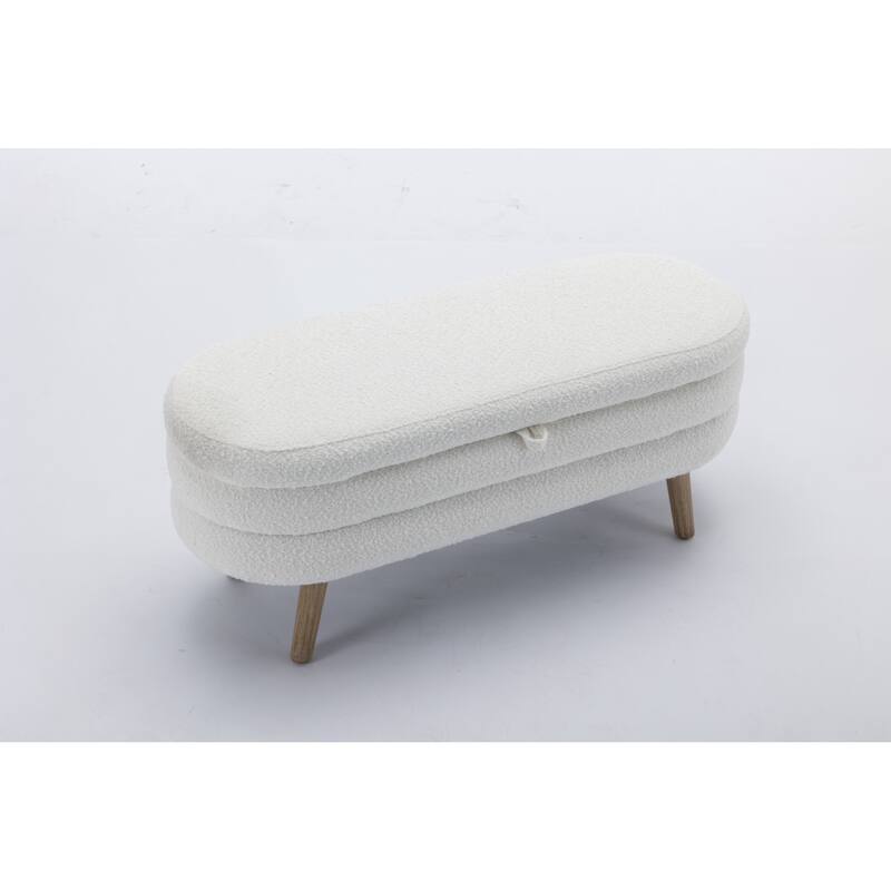 Boucle Fabric Storage Bench Bedroom Bench With Wood Legs For Living Room Bedroom Indoor