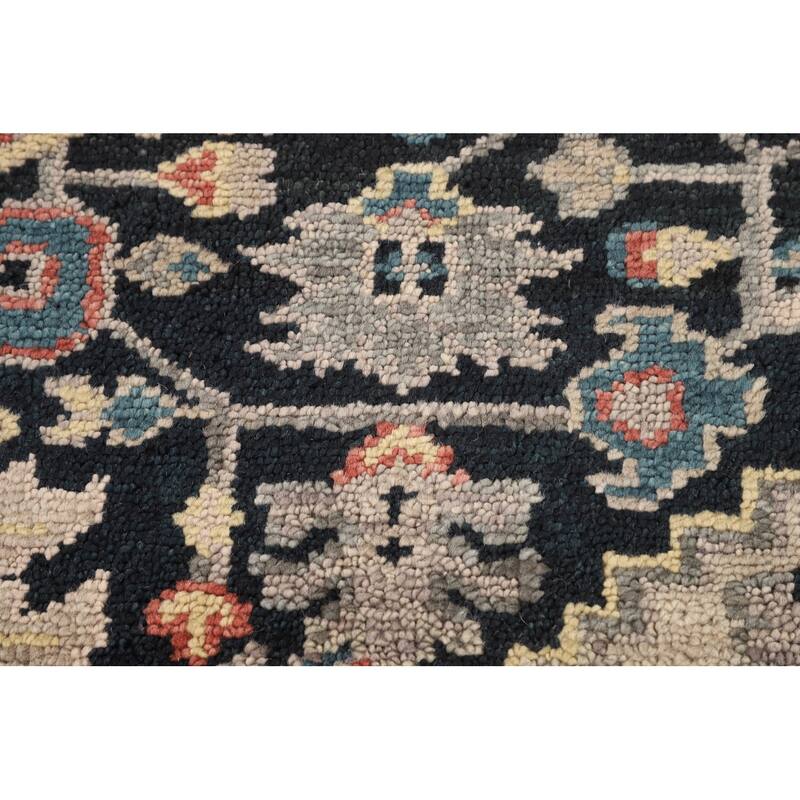 Black Geometric Heriz Serapi Indian Area Rug Hand-Knotted Wool Carpet - 7'11" x 9'9"