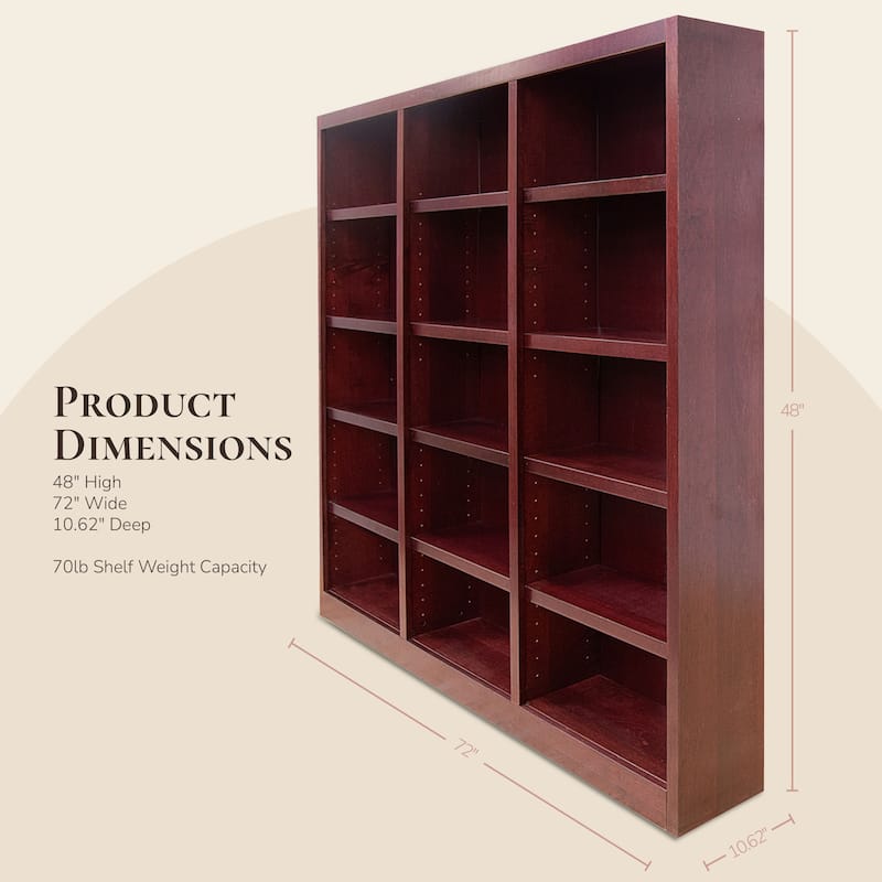 Concepts in Wood Triple Wide Wood Bookcase, 15 Shelf, 72 inch Tall