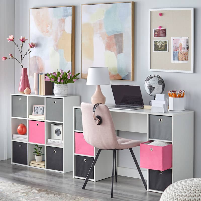 Simple Living 'Jolie' White Bookcase with Five Fabric Bins