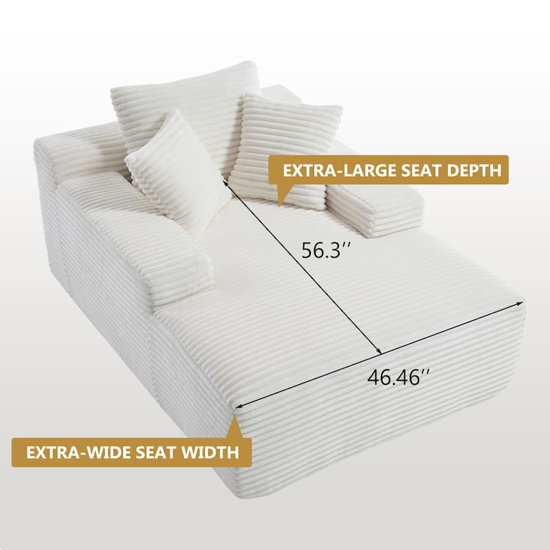 Deep Seat Chaise Lounge Chair, Wide Armrest Sleeper Sofa with Three Soft Pillows, Convertible Boneless Sofa Bed Daybed - White