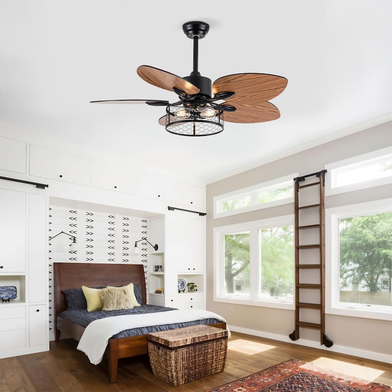 42"Ceiling Fan, Indoor Ceiling Fan With Light with Remote Control, Noiseless Reversible Motor, 6 Speed