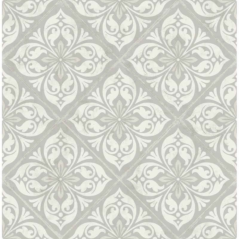 Seabrook Designs Lillian August Plumosa Tile Unpasted Wallpaper - 20.5 in. W x 33 ft. L - Cove Gray and Silver