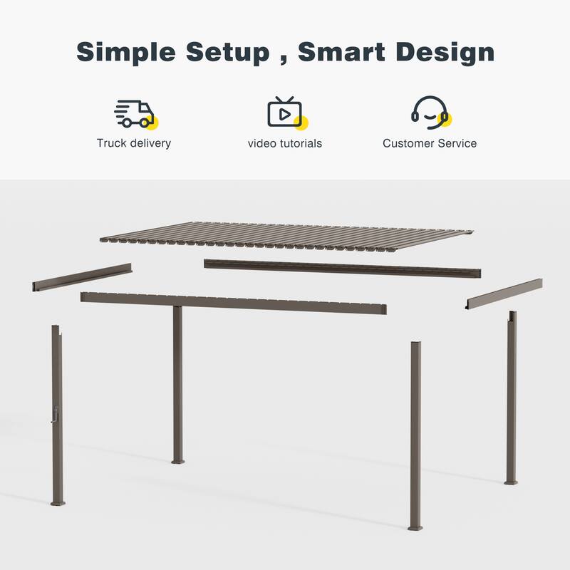 Patio Louvered Pergola with Adjustable Roof, Aluminum Steel Pergola