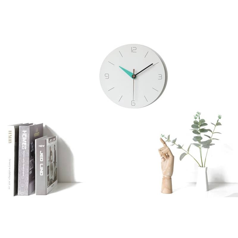 Curata White Acrylic with Green Accent Hand Quartz Wall Clock with Silent Movement