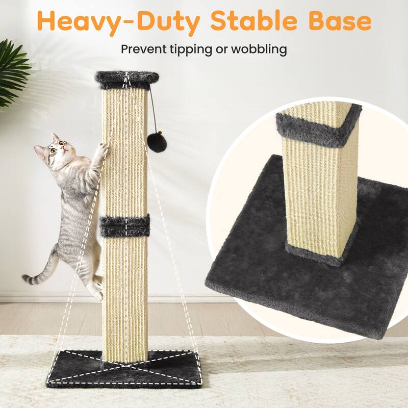 32" Tall Cat Scratching Post with Hanging Ball Toy, Sisal Scratch Post for Large Cats & Kittens