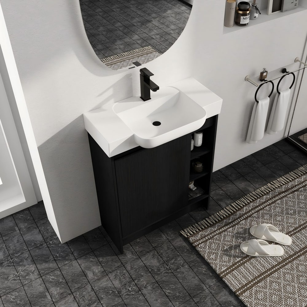 Malwee 28" FreeStanding Bathroom Vanity with Sink, Small Floor Stand Bathroom Vanity with Ceramic Sink and Soft Close Door