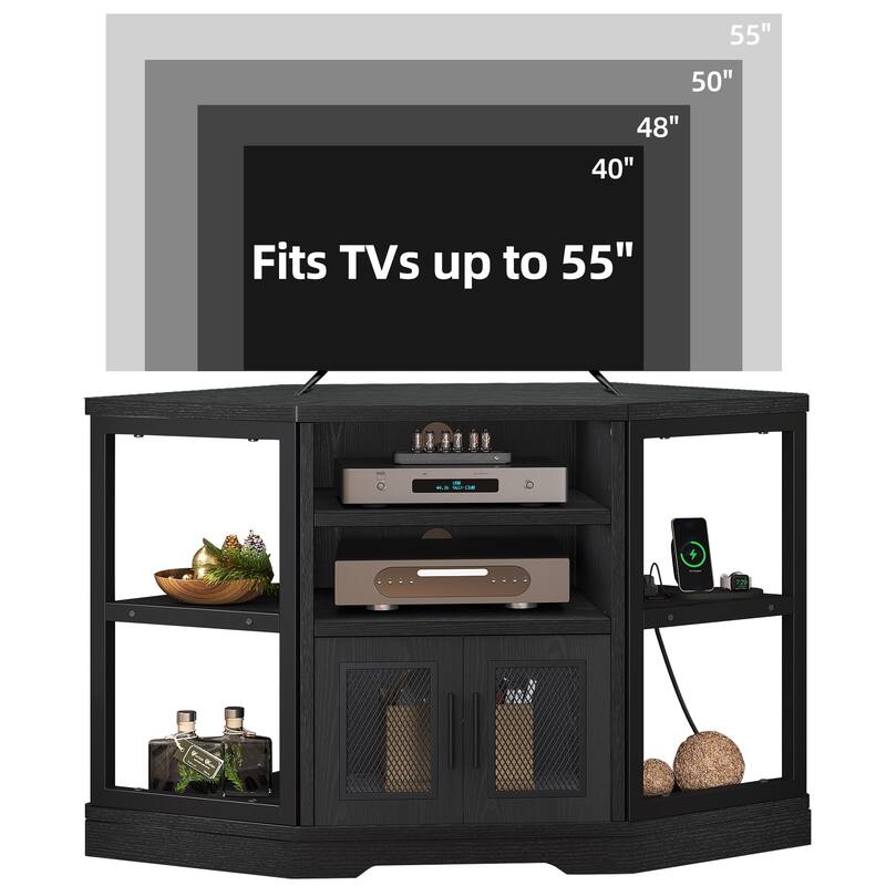 Farmhouse Corner TV Stand Entertainment Center Media Console for TVs up to 55" with Power Outlet