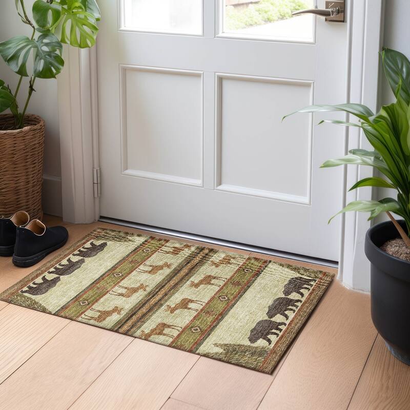Premium Washable Super Soft Bear Moose Lodge Mayfield Rug - Multi - 1' 8" x 2' 6" - Rectangle