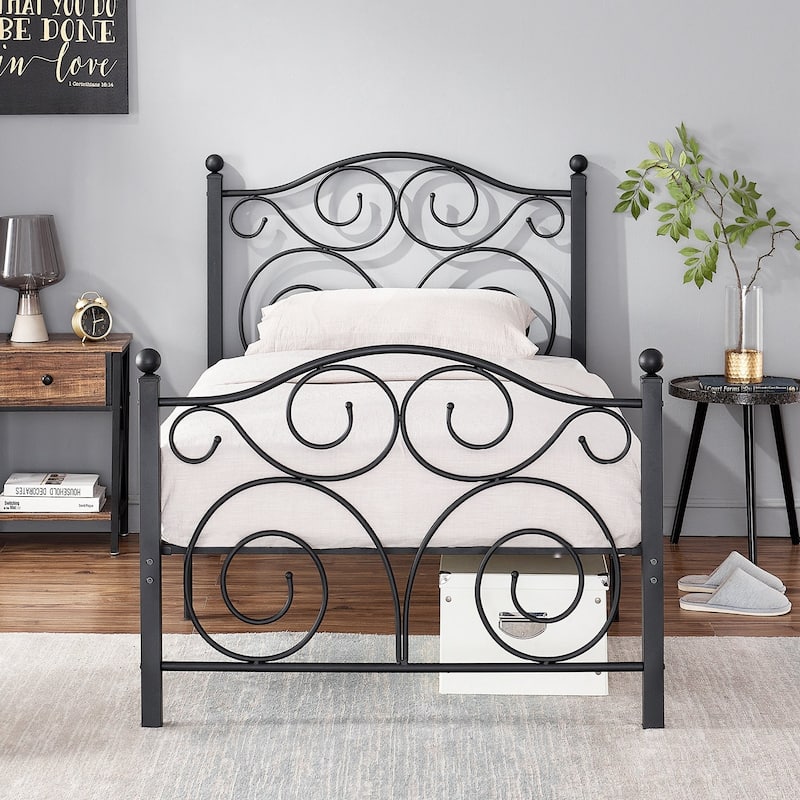 Classic Black Scroll Metal Platform Bed Frame - Twin