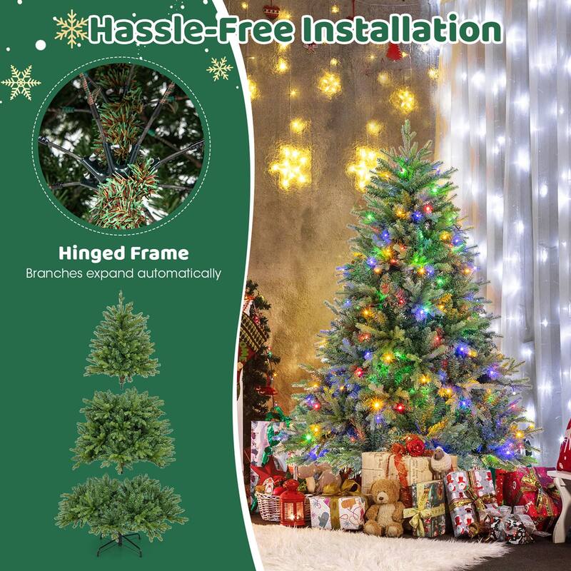 5/6/7 FT Pre-Lit Christmas Tree Hinged w/ Colorful Lights& Branch Tips