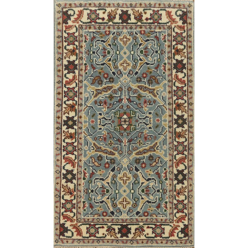 Hand-knotted Transitional Wool Carpet Blue Oushak Rug Oriental Carpet Floral Area Rug Oriental Carpet - 4' 11'' X 2' 11''