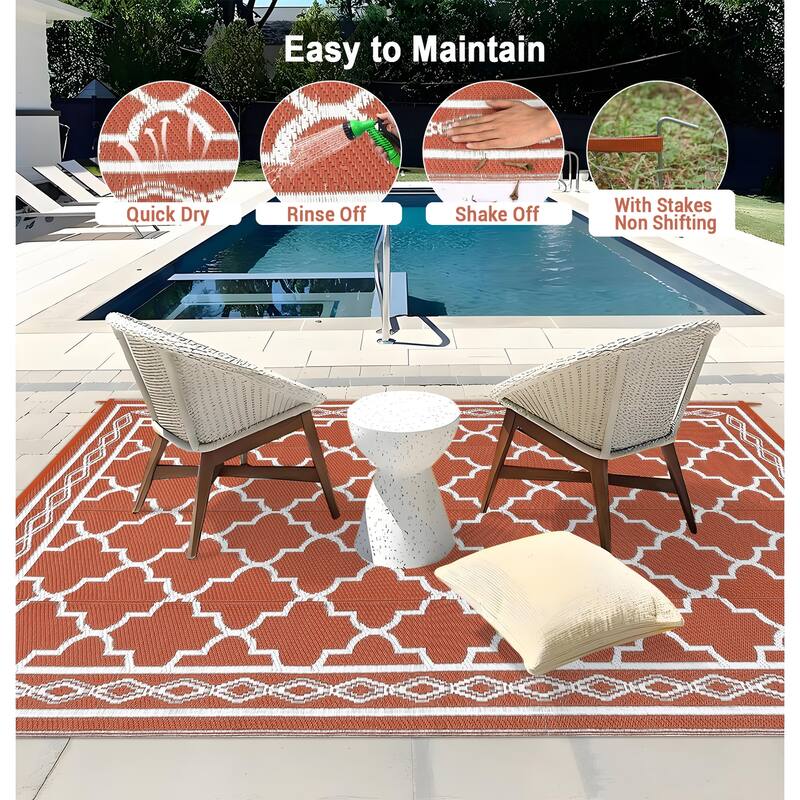 Outdoor Rug Waterproof Reversible Rug Outside Plastic Carpet, Stain & UV Resistant Portable RV Rug