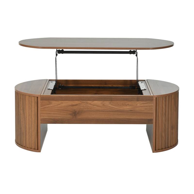 Modern Lift Coffee Table Oval Coffee Table with Hidden Compartments and Lift Tabletop, for Living Room