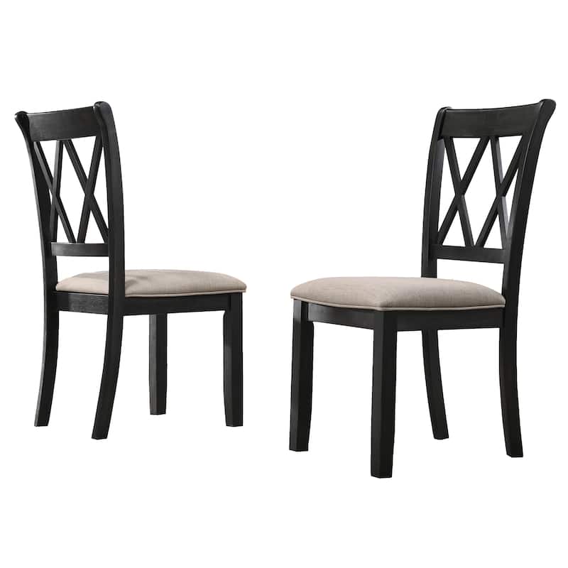 Modern Set of 2 Dining Chairs with X-Shaped Backrest, Fabric Cushioned Seat, Solid Wood Legs for Dining Room and Living Room
