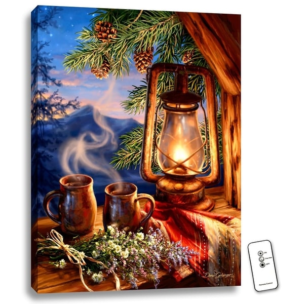 24" x 18" Blue and Green Morning Coffee Backlit LED Wall Art with Remote Control - N/A