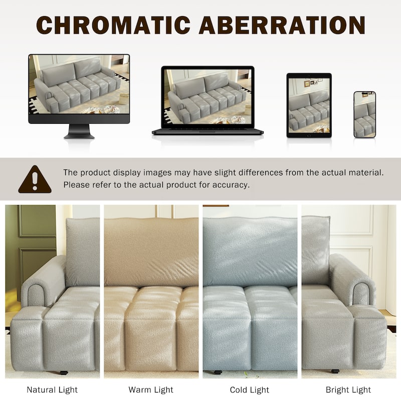 Homy Casa 90.2" 4-Seater Modern Teddy Fabric Convertible 3 in 1 Sofa Bed with Storage, King Size Sleeper Sofa