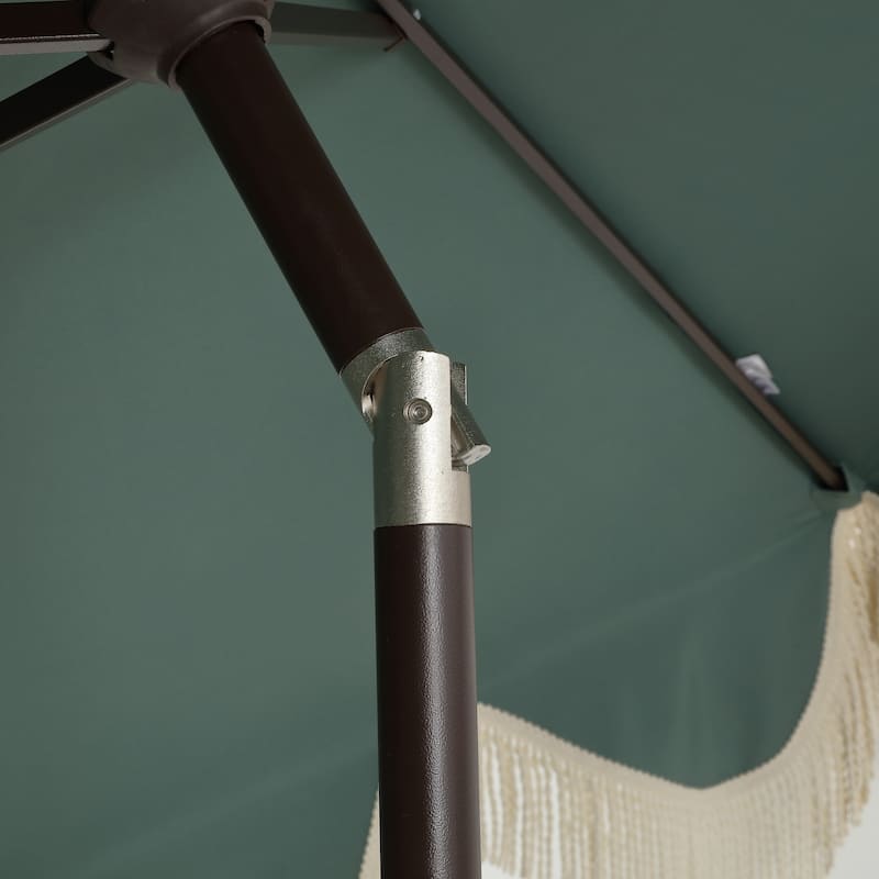 9ft Tassel Patio Umbrella Auto-Tilt, Crank , by JONATHAN Y