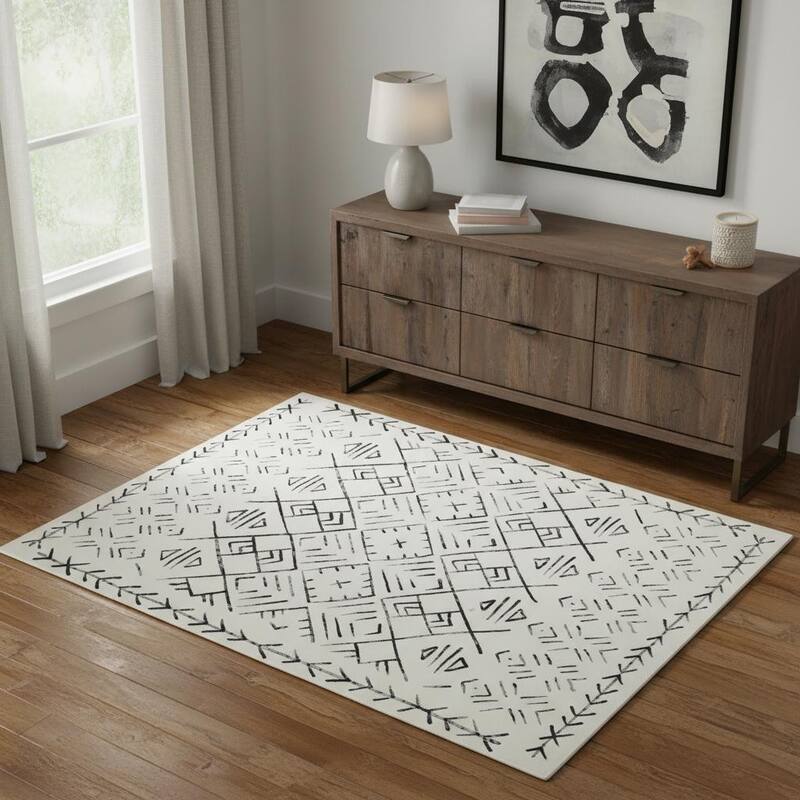 HomeRoots Abstract Geometric Casual Rectangle Area Rug