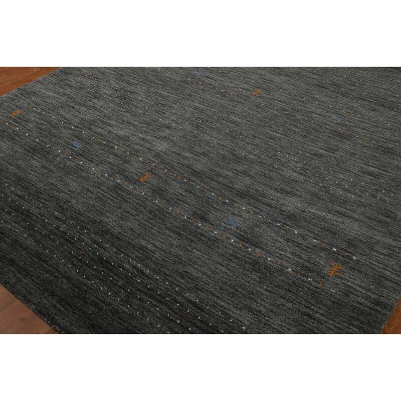 Hand Knotted Oriental 100% Wool Carpet Tribal Stripe Greys & Charcoal Gabbeh Area Rug - 6' 9'' X 6' 7''