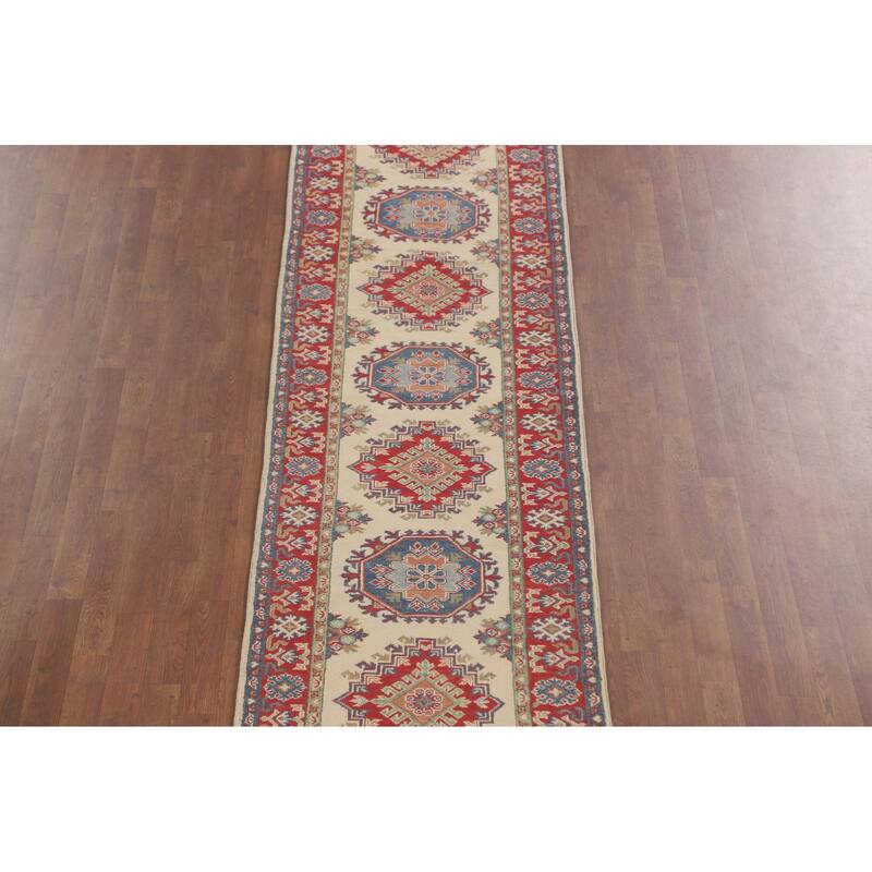 Kazak Runner Rug Hand-Knotted Beige Wool Carpet - 2'8" x 25'8"