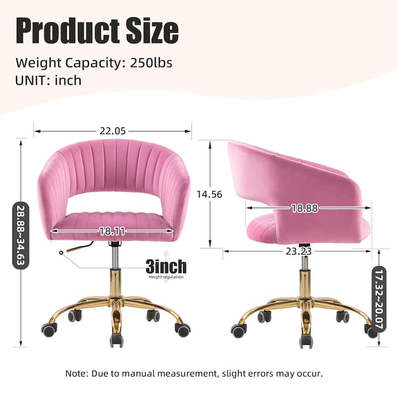 HOMEFUN Velvet Upholstered Swivel Adjustable Height Home Office Chair With Wheels