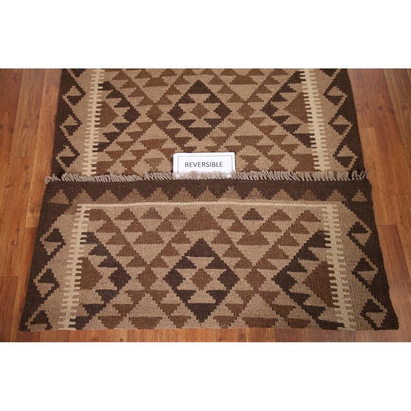 Geometric Kilim Oriental Area Rug Hand-woven Wool Carpet - 3'4" x 5'0"
