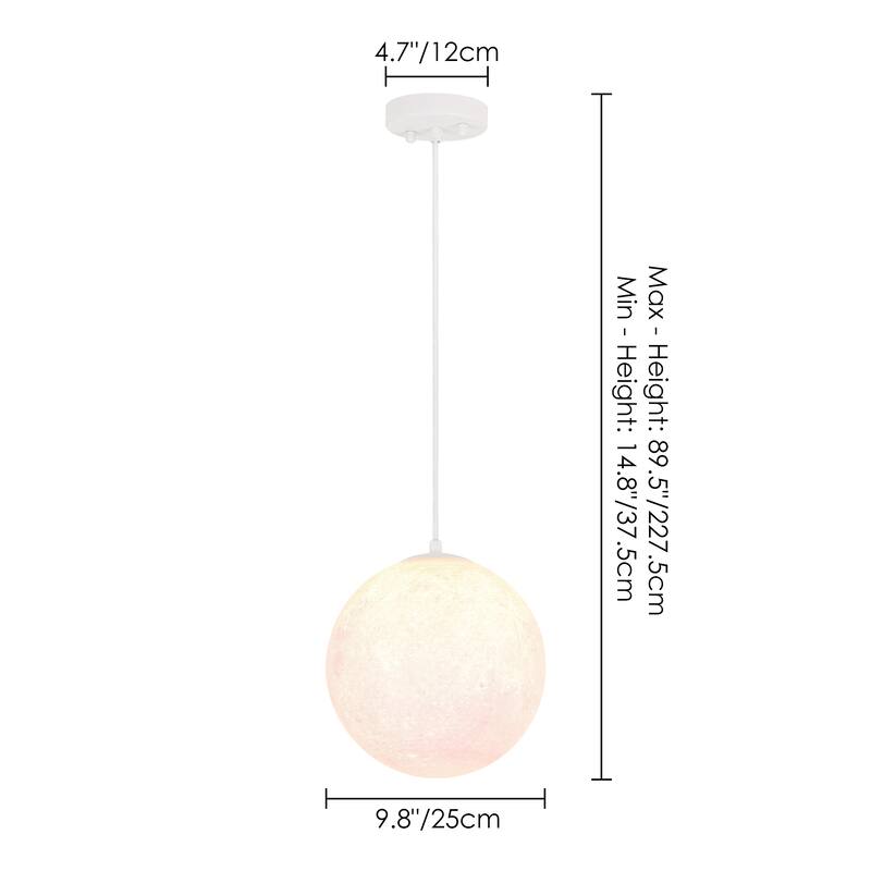 1-Light Modern 3D Printed Moon White Pendant Light for Kids' Room - 9.8 in. W x 9.8 in. H