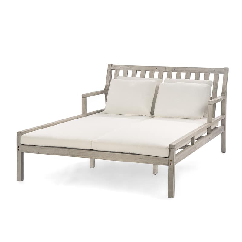 Outdoor Wood Daybed with Four Pillows and Curved Armrests