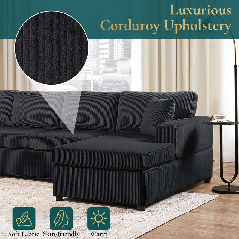Oversized Sectional Sofa 115.3" U-Shaped Sofa with a Chaise Lounge and Three Soft Throw Pillows for Living Room