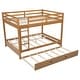 preview thumbnail 7 of 24, Queen Over Queen Size Bunk Bed with Trundle, Ladder and Guardrail, Wooden Bunk Bedframe with Wood Slats Support for Kids