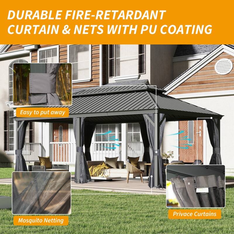 Domi Hardtop Gazebo with Galvanized Steel Double Roof and Aluminum Frame