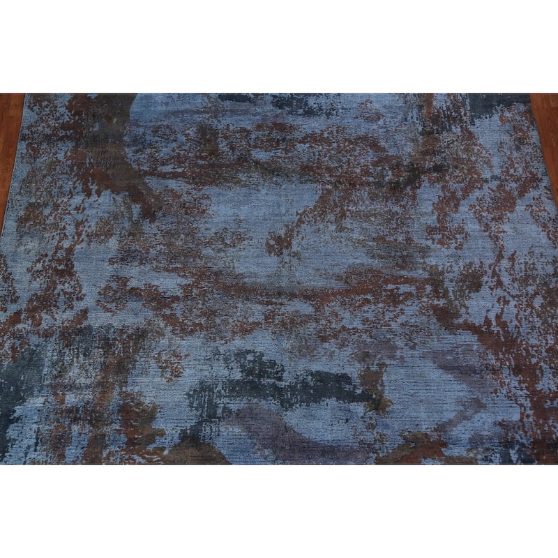 All-Over Blue Abstract Indian Area Rug Handmade Wool Carpet - 9'11"x 13'2"