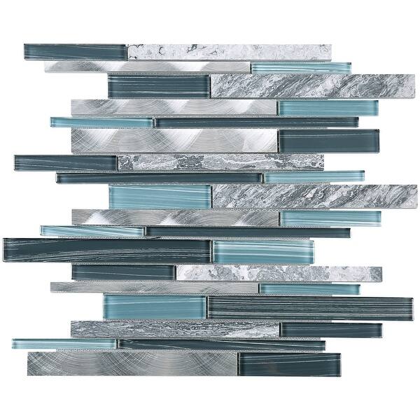 TileGen. Slender Random Sized Mixed Material Tile in Blue/Gray Wall