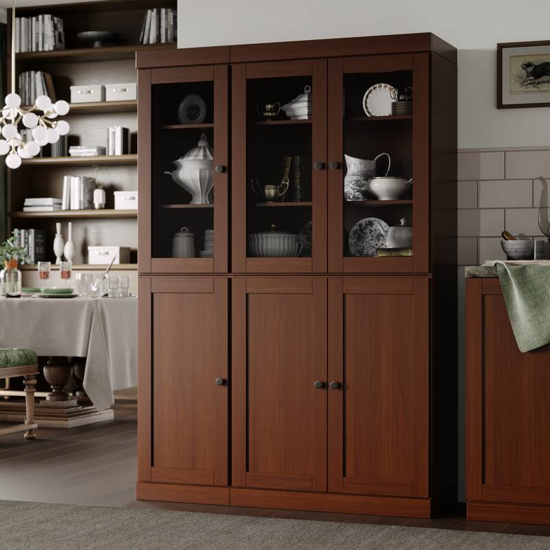 Palace Imports 100% Solid Wood 48.5" Pantry Cabinet with Clear Glass, Shaker Doors, 2-Drawers and Adjustable Shelves