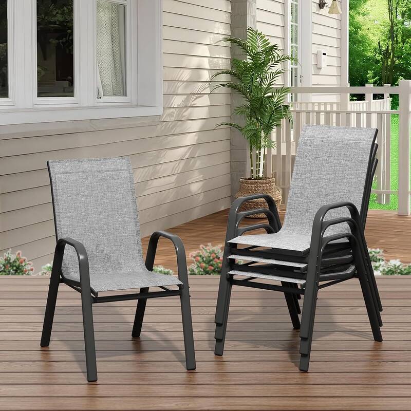 4-Pack Outdoor Stackable Dining Chairs High-Back Textilene Fabric Chairs - Grey