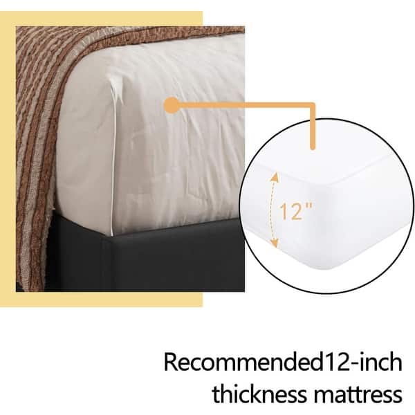 dimension image slide 3 of 17, alazyhome Upholstered Platform Bed Frame with Button Tufting Headboard