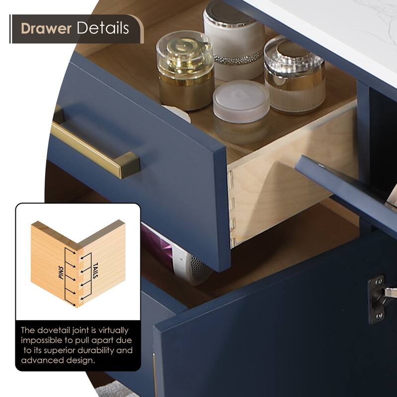 Altair Gavino Bath Vanity with Grain White Composite Stone Top and Mirror