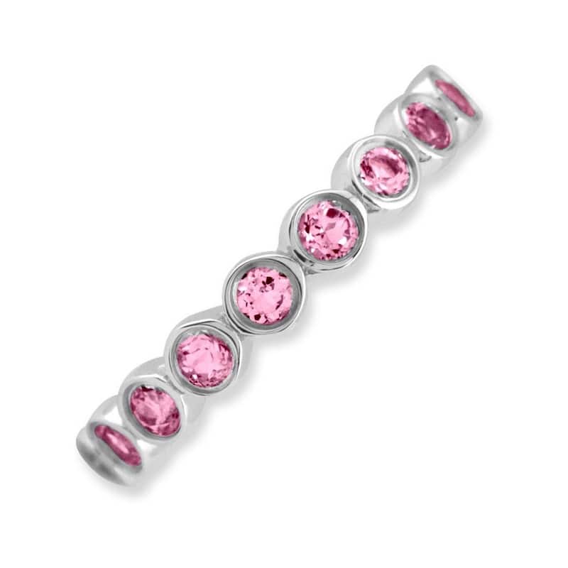 Curata 925 Sterling Silver Bezel Polished Patterned Stackable Expressions Pink Tourmaline Ring