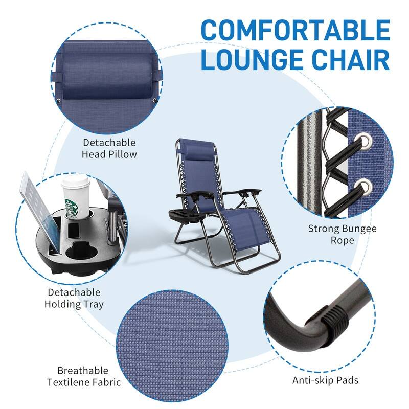 2-Piece Zero Gravity Lounge Chair Portable Folding Chairs with Cup Holder