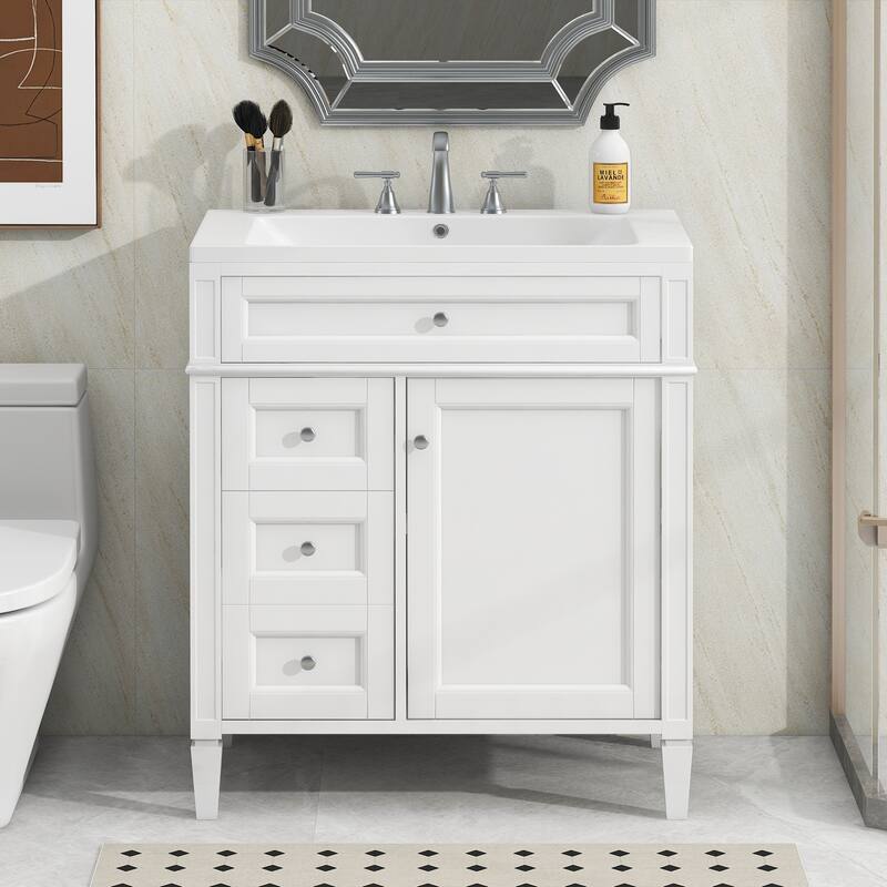 30''/36'' Bathroom Vanity with Top Sink, Modern Bathroom Storage Cabinet with 2 Drawers, a Tip-out Drawer & Adjustable Shelf