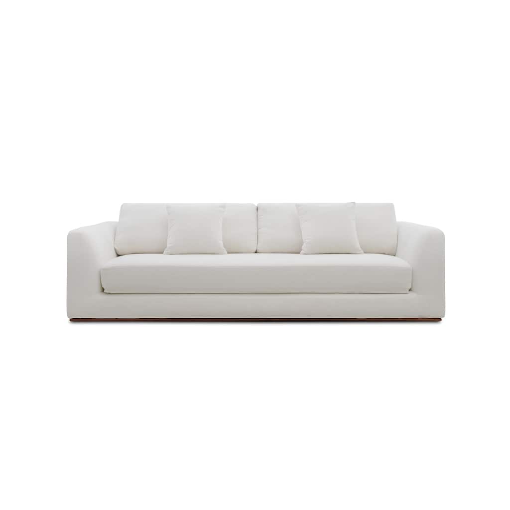NADAAL STUDIOS Rio Sleeper Sofa, Convertible Design, Feather-Filled Cushions, Rubberwood Base, Off-White