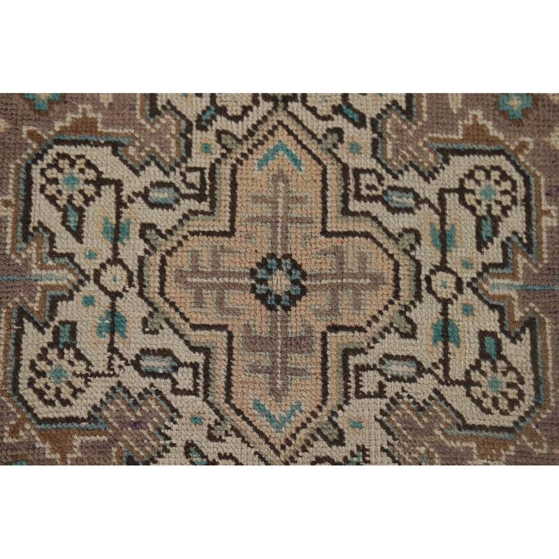 Geometric Tabriz Vintage Persian Area Rug Handmade Peach Wool Carpet - 6'5" x 9'5"