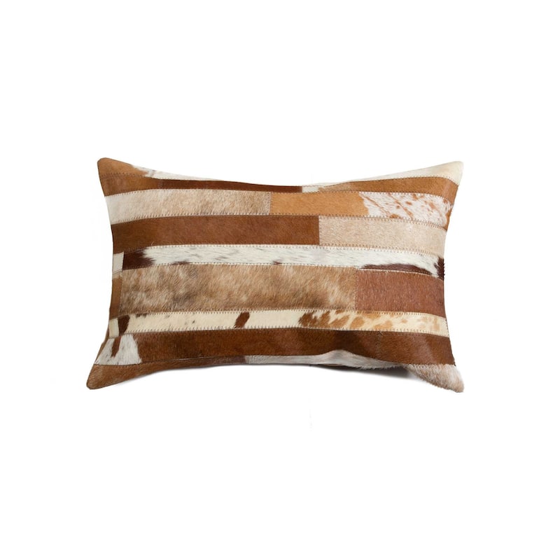HomeRoots 12" X 20" Brown and White Cowhide Throw Pillow