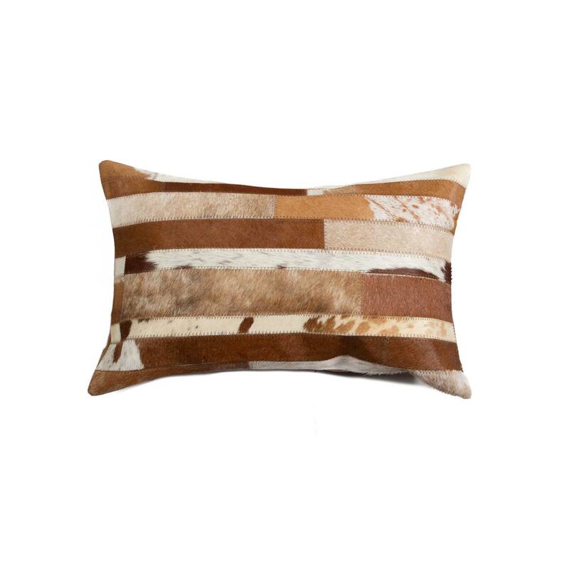 HomeRoots 12" X 20" Brown and White Cowhide Throw Pillow
