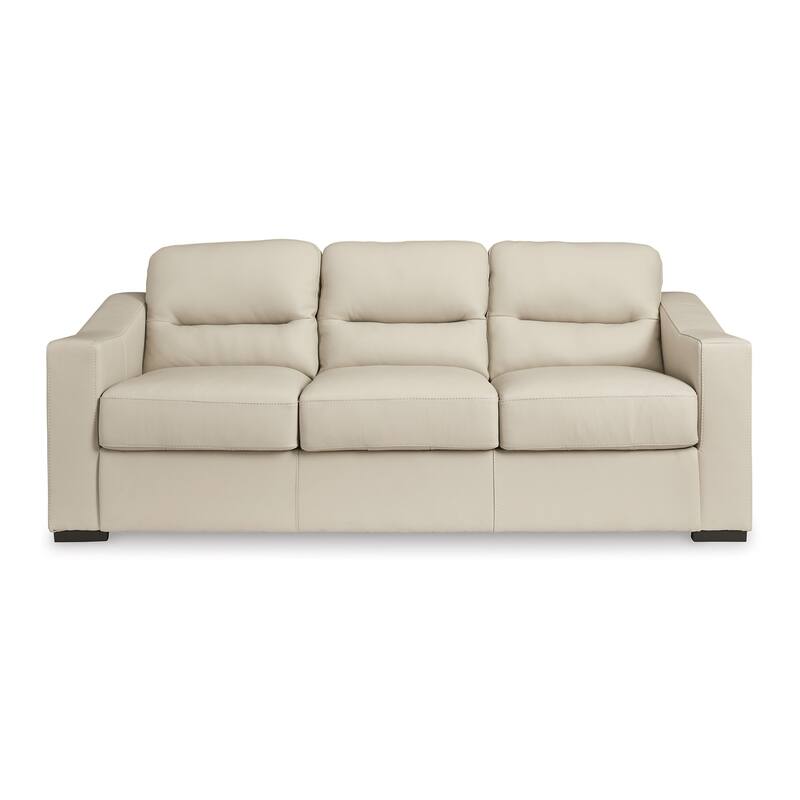 Rove Sofa, 93 Inch, Plush Cushioned Cream Real and Faux Leather Seats