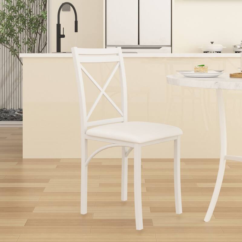 VECELO Metal Dining Chairs Set of 4 PU Leather Dining Chairs Set with X-Shaped Backrest for Kitchen & Dining Room Chairs