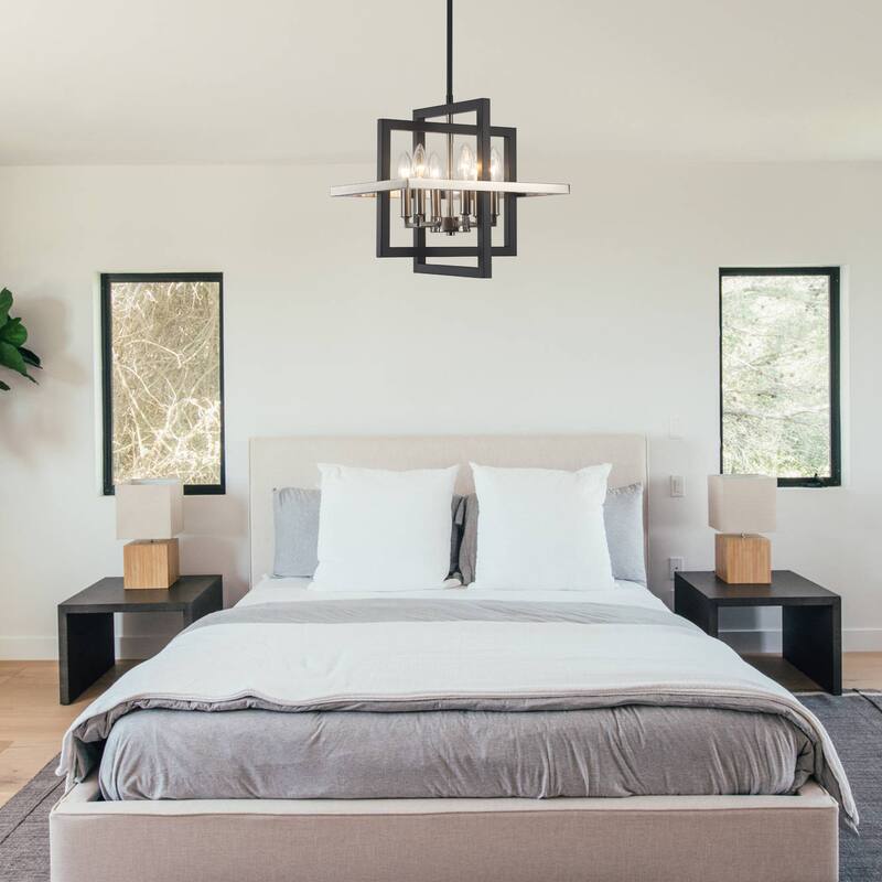 6 - Light Farmhouse Metal Cage Chandelier Rectangle Hanging Light